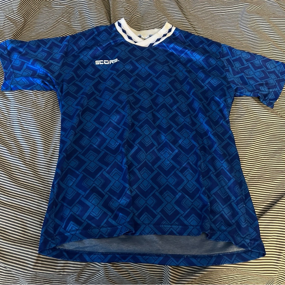 Vintage 90s Score Brand Soccer Jersey - Blue/White - Size “Adult” Medium